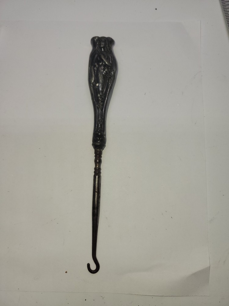 Antique Art Nouveau Button Hook Figural Lady Handle Vanity Tool