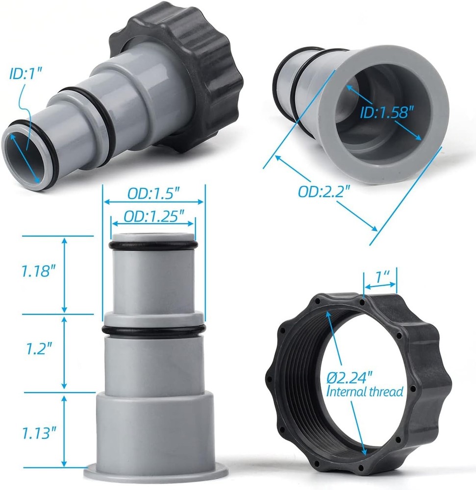 Pool Hose Adapter A with Collar for Intex Threaded Connection 1.25 Inch, Gray