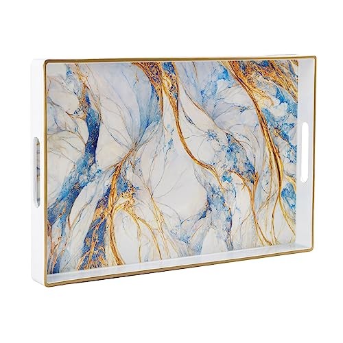 Rectangular Decorative Tray, Modern White Serving 15.8" x 10.2" x 1.4" White-3