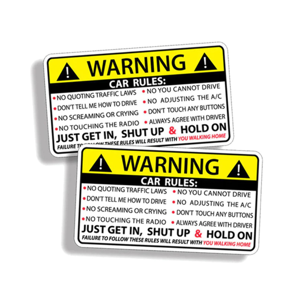 Funny Sun Visor Safety Warning Rules Decals, Pair