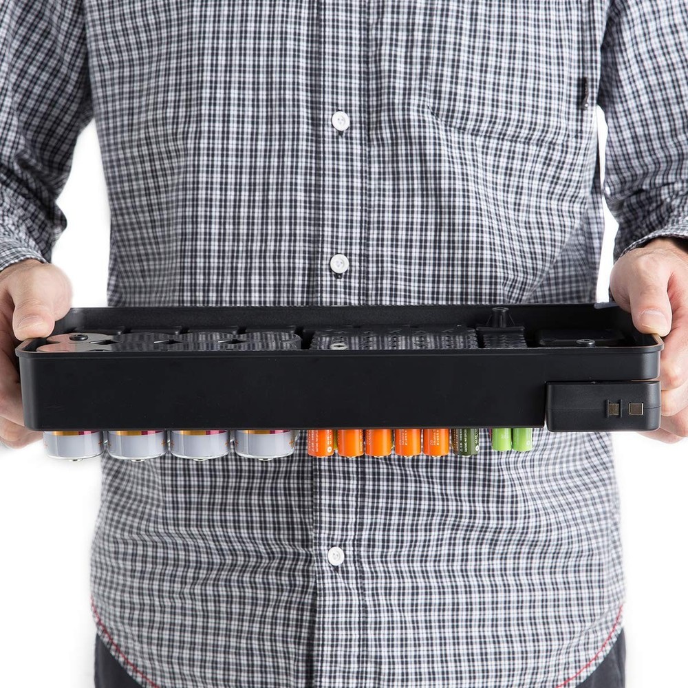 Compact Battery Storage with Tester - Holds 110 Various Sizes, Easy Access