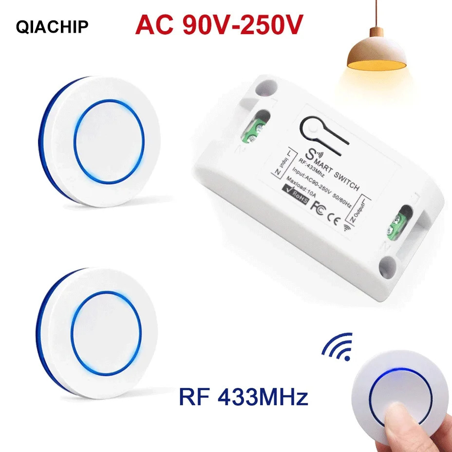 RF 433Mhz Light Switch round 10A Wireless Panel Mini Switch Remote Control Relay