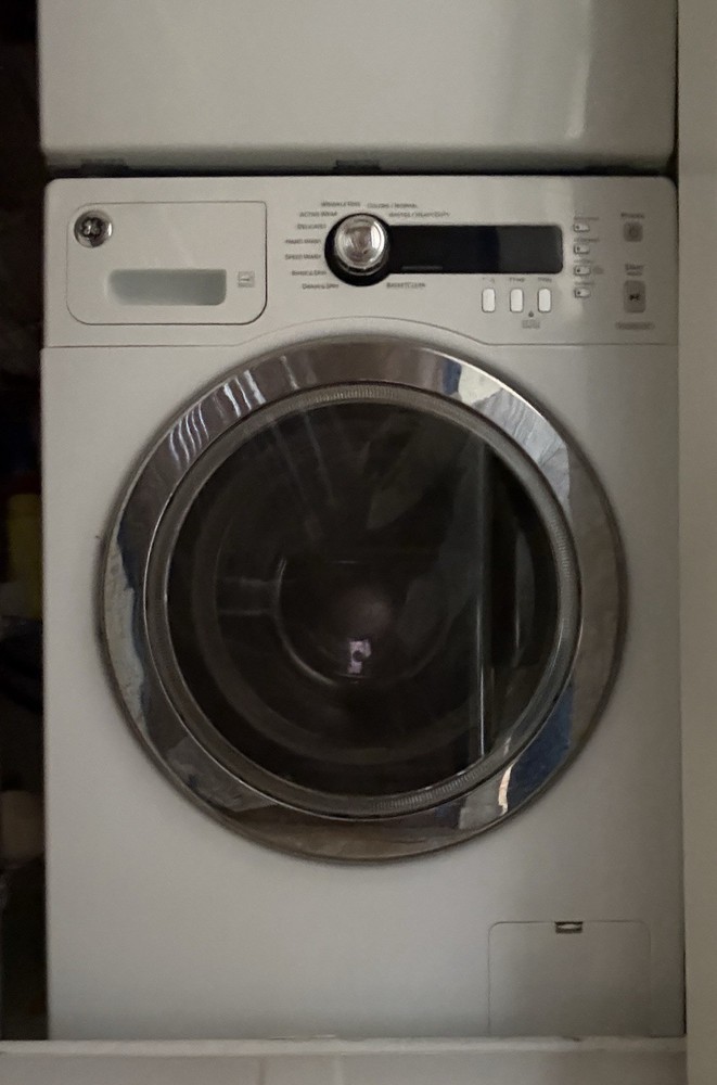 GE Stackable Front-Load Electric Washer & Dryer Set White, Door Window, Glossy