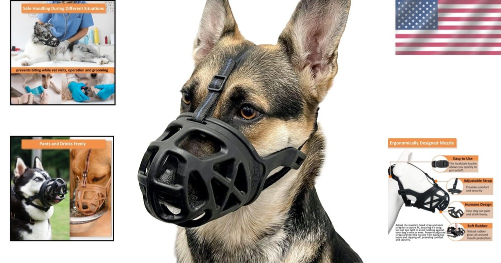 Humane Basket Muzzle for Large Dogs - Adjustable & Comfortable, Size L Black