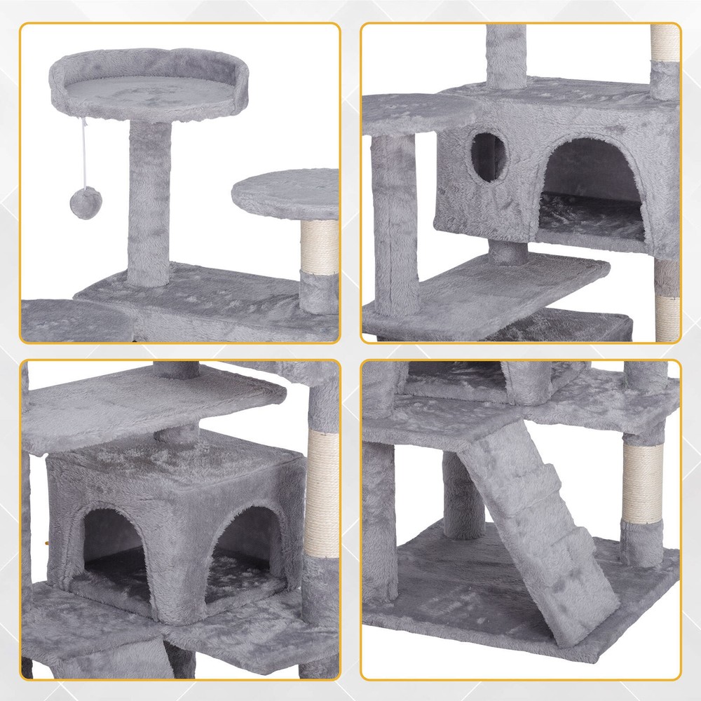 55 inch Cat Tree Tower Condo Cat Climbing Tree with Scratching Post Light Gray