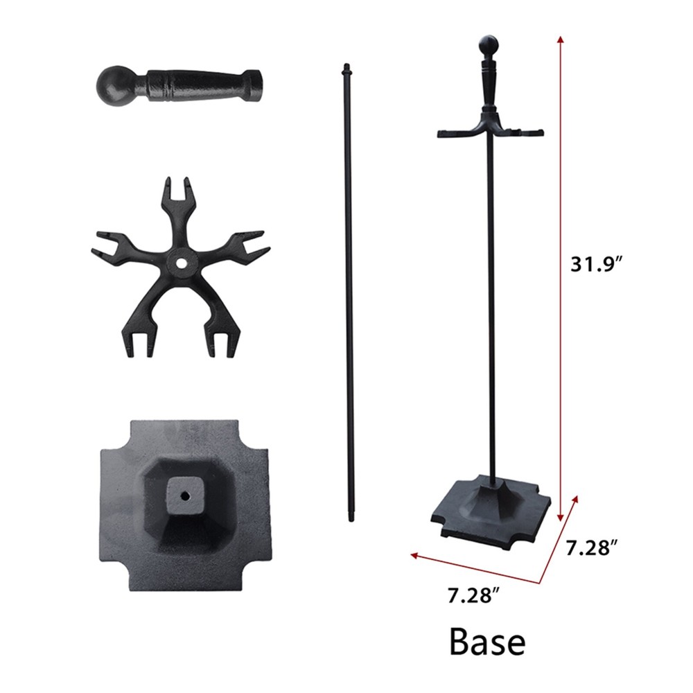 5 Pcs Iron Fireplace Tools Set in Handle Wrought Iron; Black
