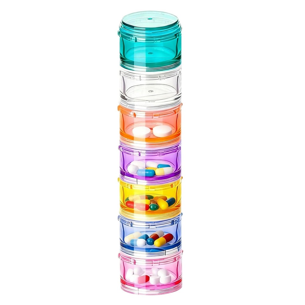 7 Day Stackable Pill Organizers Round Pill Tower Boxes with Lids for Supplements