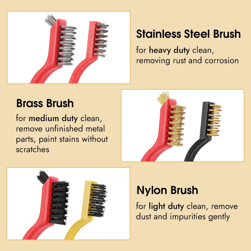 6 Pcs Small Wire Brushes Set for Cleaning Rust Scrub Paint Grout Removal