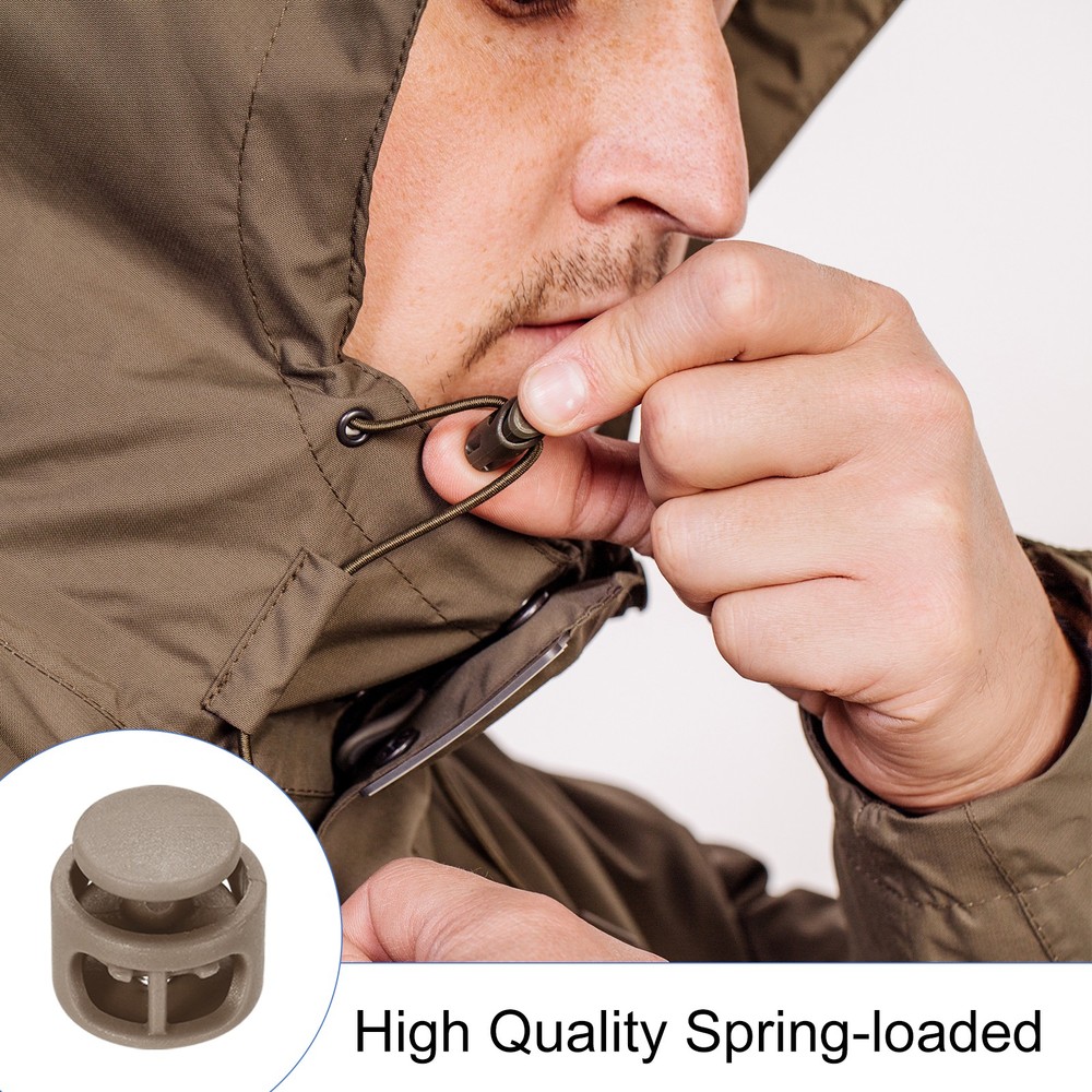 25Pcs Plastic Spring Cord Lock Double Hole Toggle Round Stopper Coffee