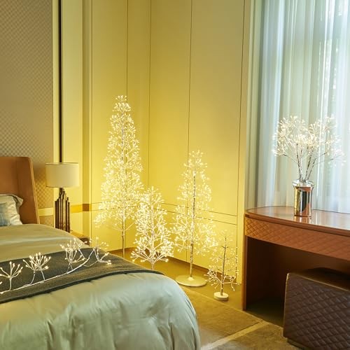 Lighted Starburst Tree 1280 Heavy Duty LED Lights, Silver Twig Tree with 6ft