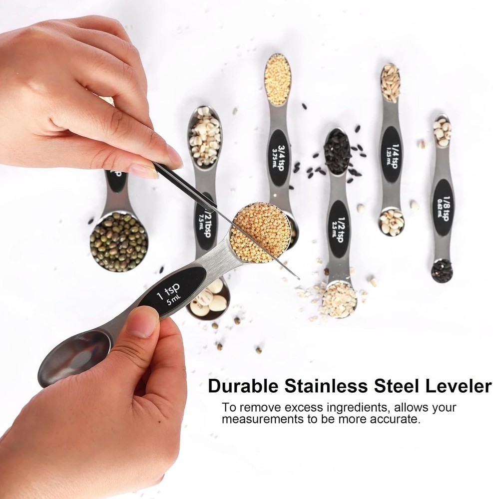 Magnetic Measuring Spoons Set Stainless Steel with Leveler, Stackable Metal Tabl