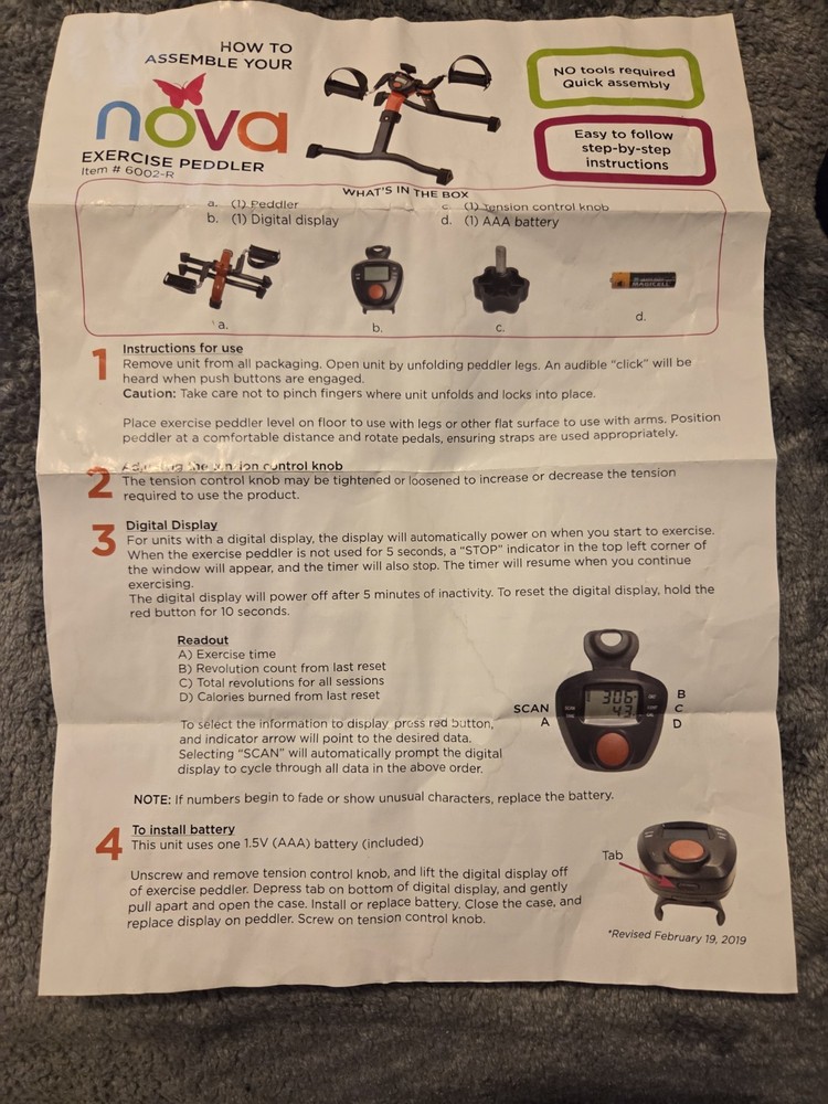 Nova 6002-R Exercise Peddler Digital Display Adjustable Tension Foldable Compact