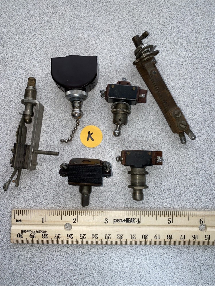 6 MISC VTG Switches Toggle, push button, pull chain, twist /push-pull on/off