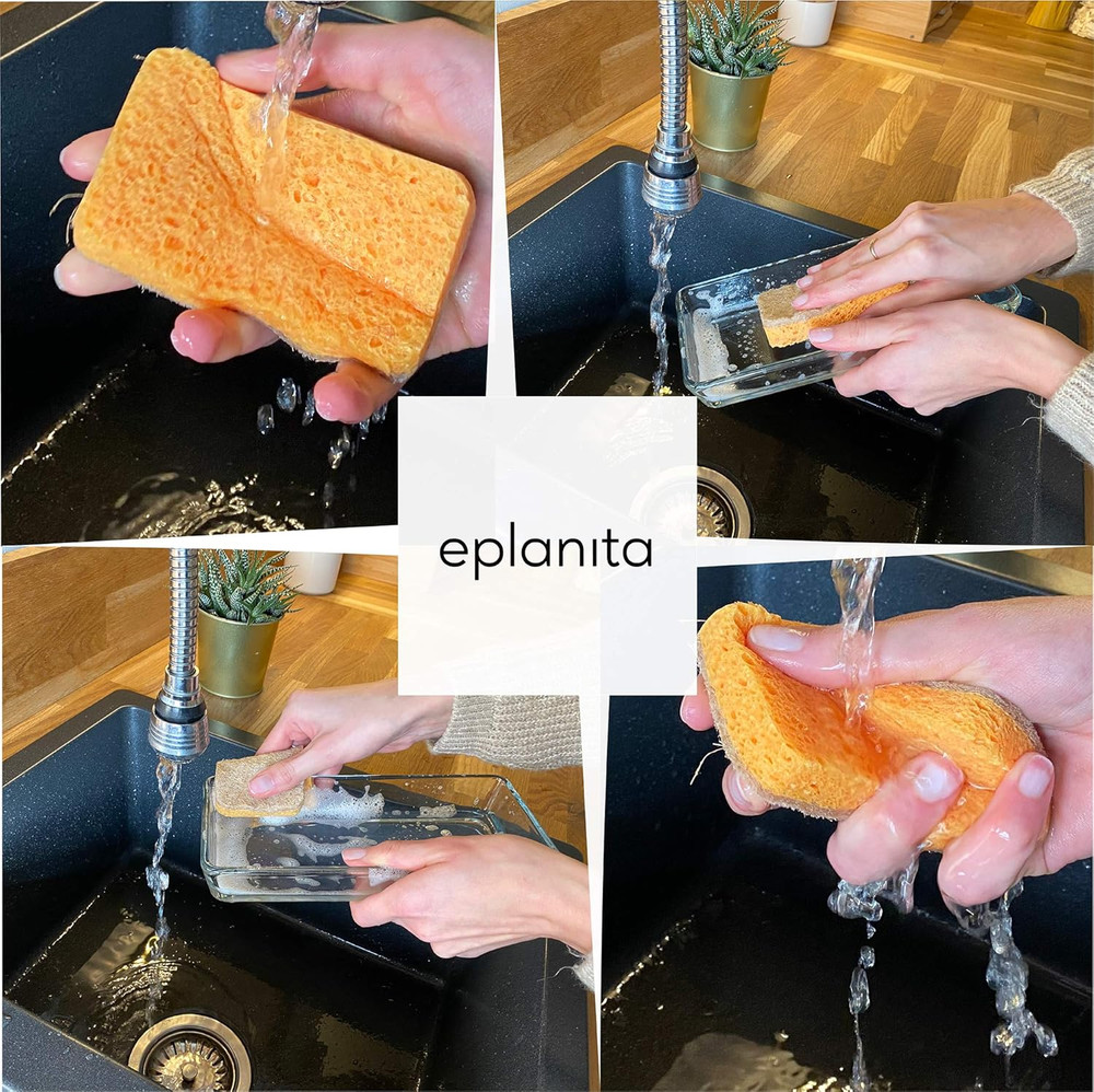 Natural Plant Based Scrub Sponges (3 Pack), Non-Scratch, Biodegradable Eco Scour