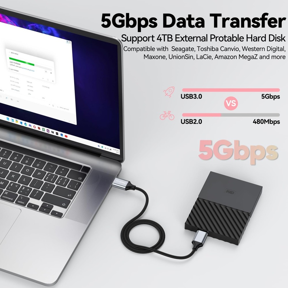 USB 3.0 Micro B Cable 1.5ft – 5Gbps High-Speed USB A to Micro B Hard Drive Cable