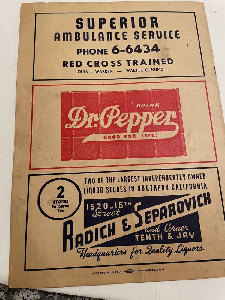 1945 Pacific Coast League Solons Baseball Program Doubleday Park Sacramento Ca