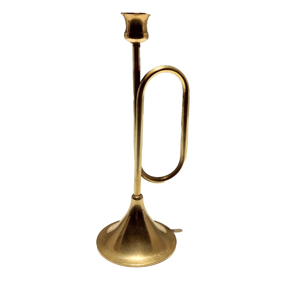 Brass Trumpet 12"  Bugle Candle Holder Decor
