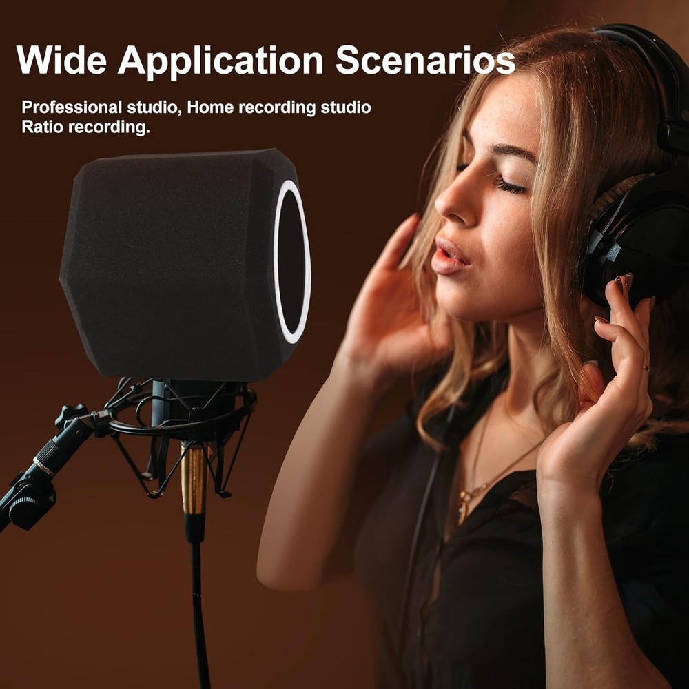 Professional Microphone Isolation Shield with Pop Filter & Stand for Studios