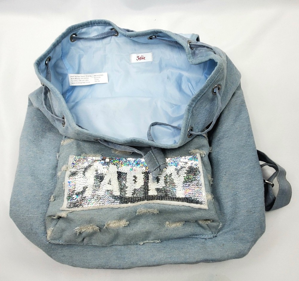 JUSTICE Distressed Denim Unicorns Rainbow Happy Flip Sequins Backpack Pre-owned