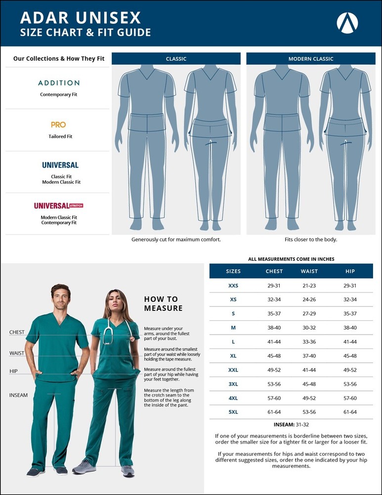 Adar Universal Unisex Scrub Set - V-Neck Scrub Top & Tapered Drawstring Pants