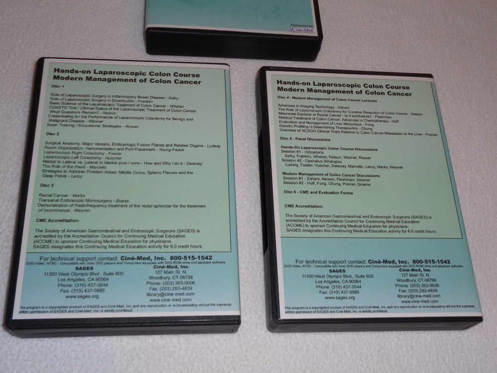 SAGES Gastrointestinal Laparoscopic Colon Course DVD 1-3 4-6 & Surgeons Workshop