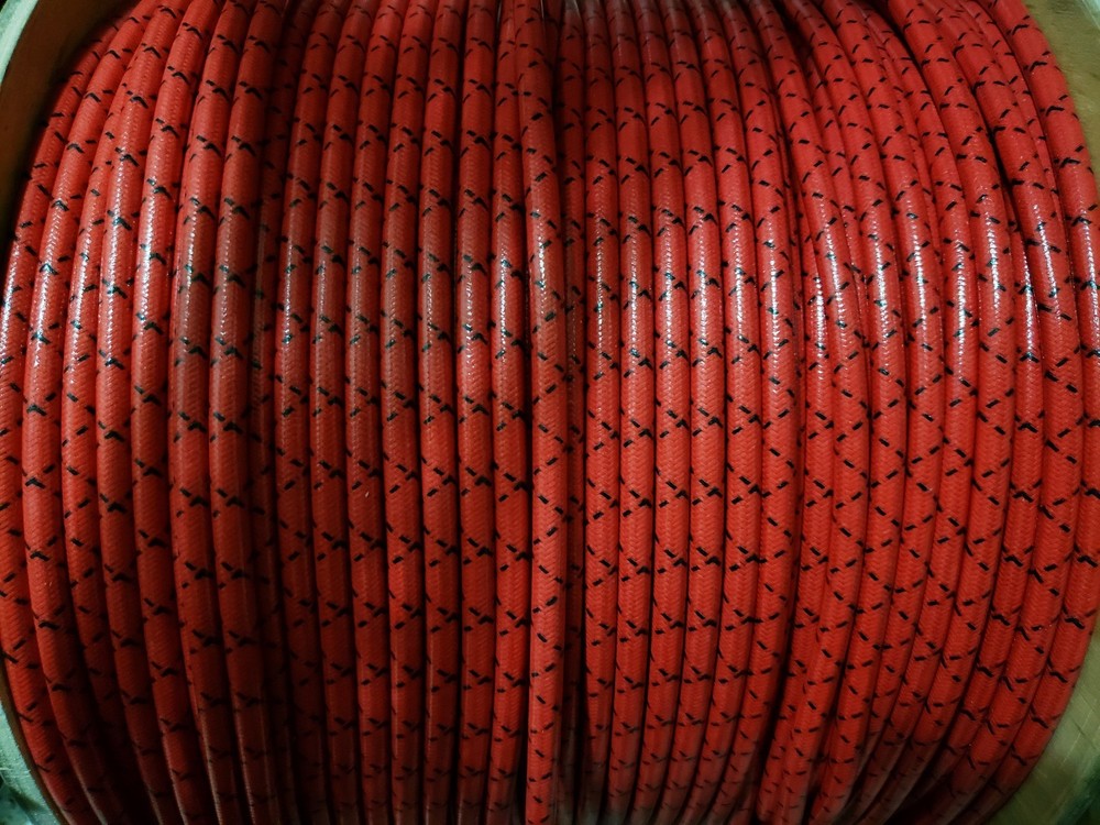 8mm Suppression Core BRAIDED CLOTH Red with Black tracers SPARK PLUG WIRE Foot