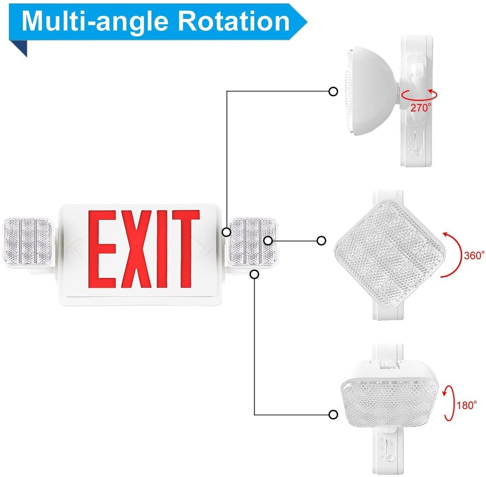 2 Packs UL List- Red Led Emergency Exit Light Battery Exit Sign Combo Lights.