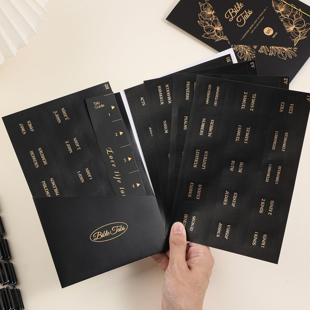 Laminated Bible Tabs, Gold Foil Embossed Lettering Bible Chapter Index Tabs for