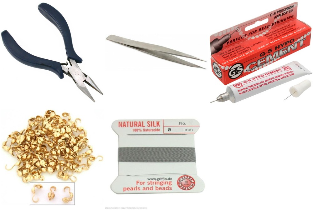 Bead Tip Kit - Pliers, Tweezers, Cement, 100 Bead tips & Grey Bead Cord #1