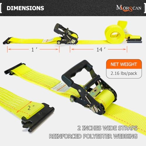 4-Pack Ratchet Straps, 2" x 15' E Track Tie Down Straps 4,400lbs Break E-Track