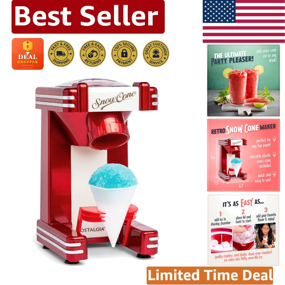 Party-Ready Snow Cone Maker: Shaves Ice, Includes Cup & Scoop - Retro Style