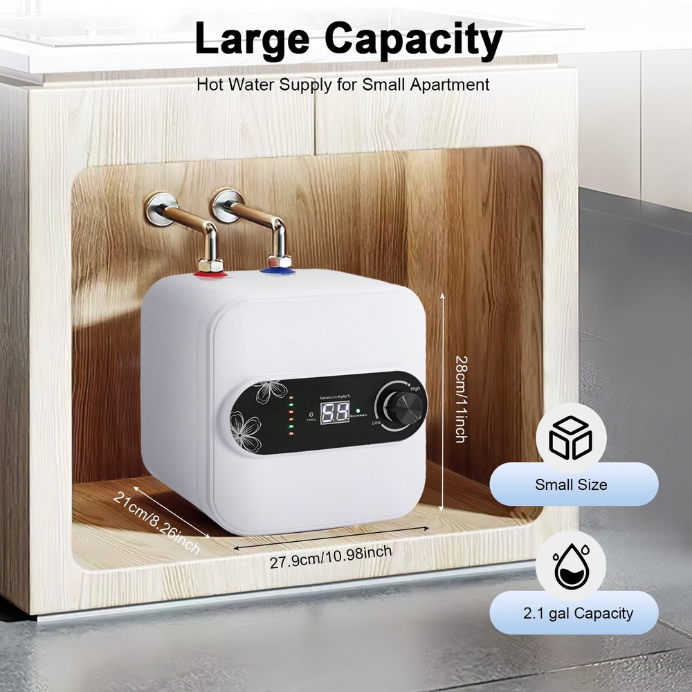 1500W Mini Tank Electric Water Heater 8L Point of Use Hot Water Boat RV