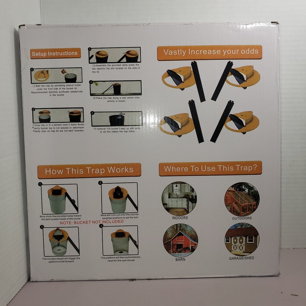 Mouse Trap Bucket Lid ,Auto-Reset Humane,NEW/OPEN-BOX , 2 PACK