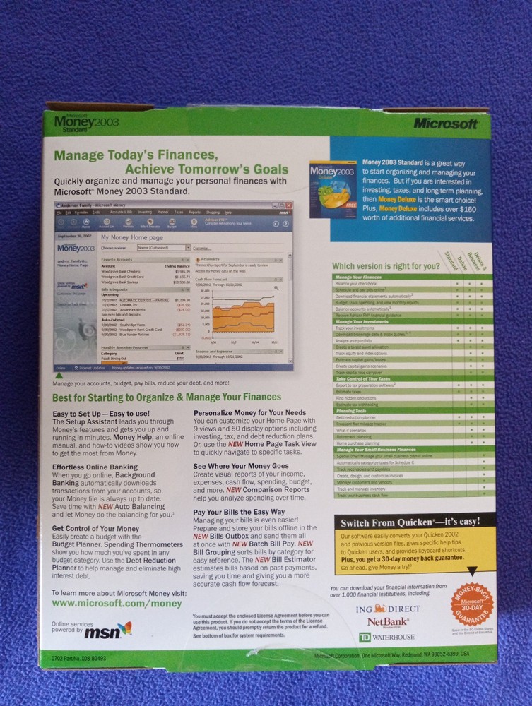 Microsoft Money 2003 Standard PC Software in Box For Windows 98, 2000, ME, XP