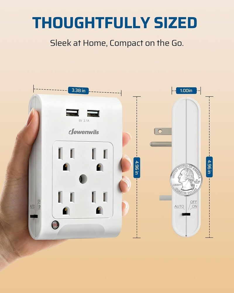 Certified USB Outlet Extender, Surge Protector, 2 Pack