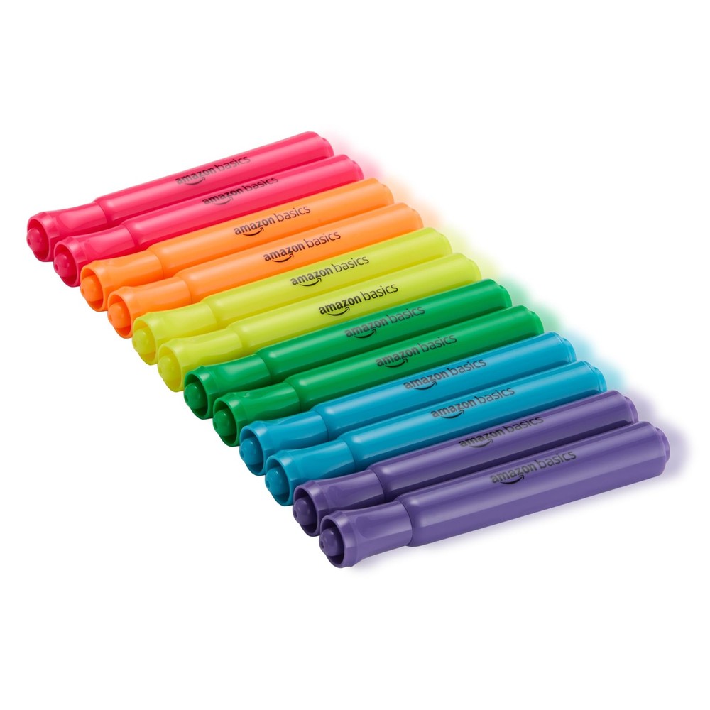 Amazon Basics Tank Style Highlighters, Chisel 1 Count (Pack of 12), Assorted