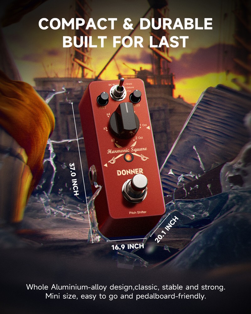 Donner Harmonic Square Octave Effects Pedal 3 Tone Sharp Detune Flat True Bypass