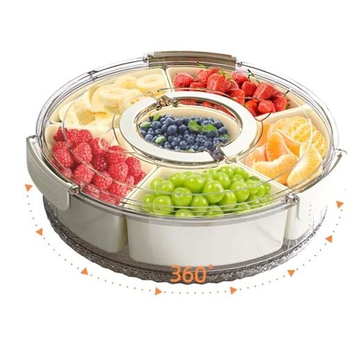 Divided Serving Tray with Lid and Handle, Stackable Snackle 12" L-1pcs (White)
