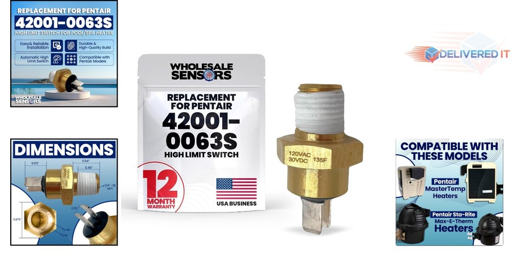 Pool Heater High Limit Switch Replacement Brass 135F Safety Overheat