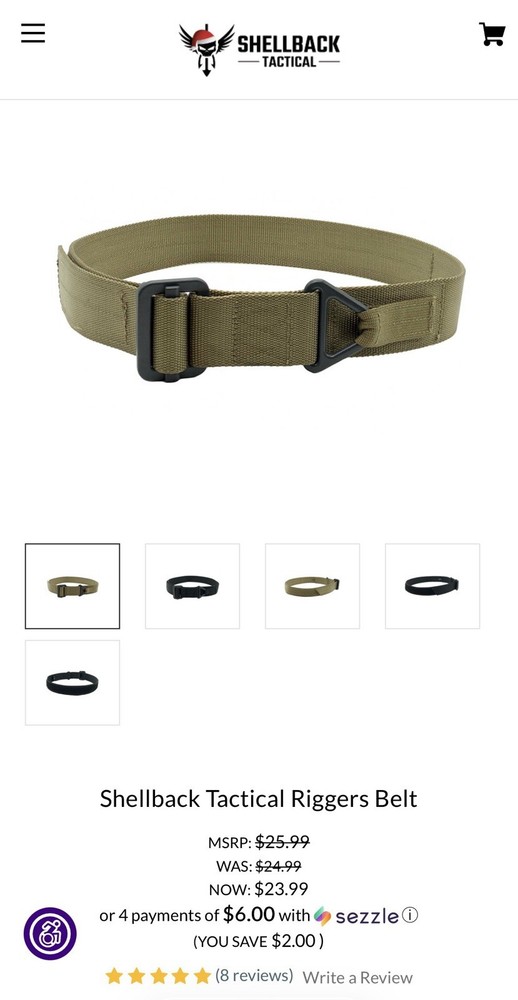 Shellback Tactical Riggers Belt 1 3/4 Inch Wide Size Medium