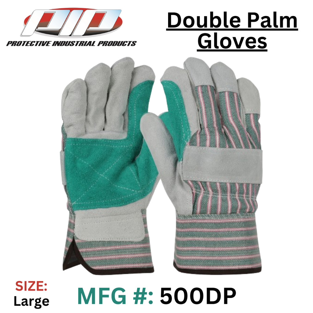 Double Palmed Split Cowhide Leather Gloves (PIP #500-DP) -Large - 1pr