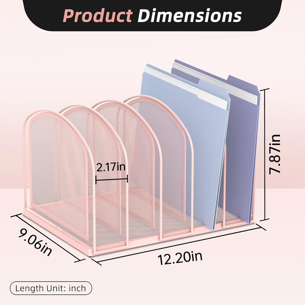 5 Section Pink Mesh Desk File Sorter