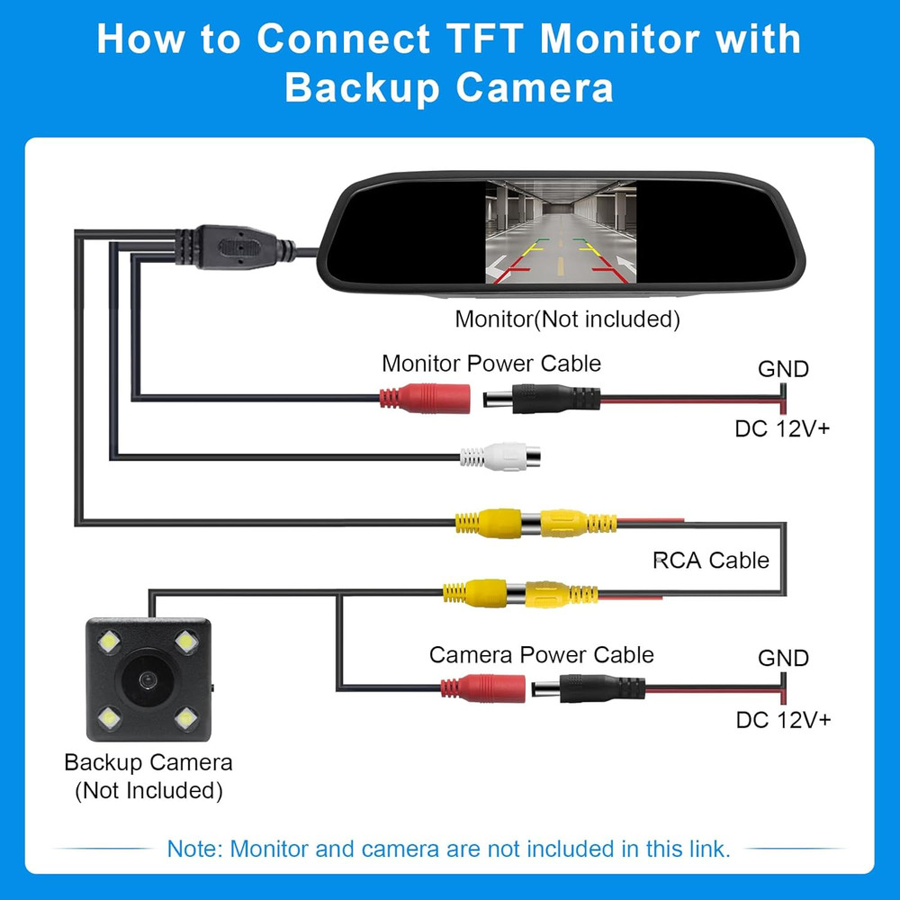 Premium Backup Camera RCA Cables, Car Reverse Camera Cable with Detection Wire (