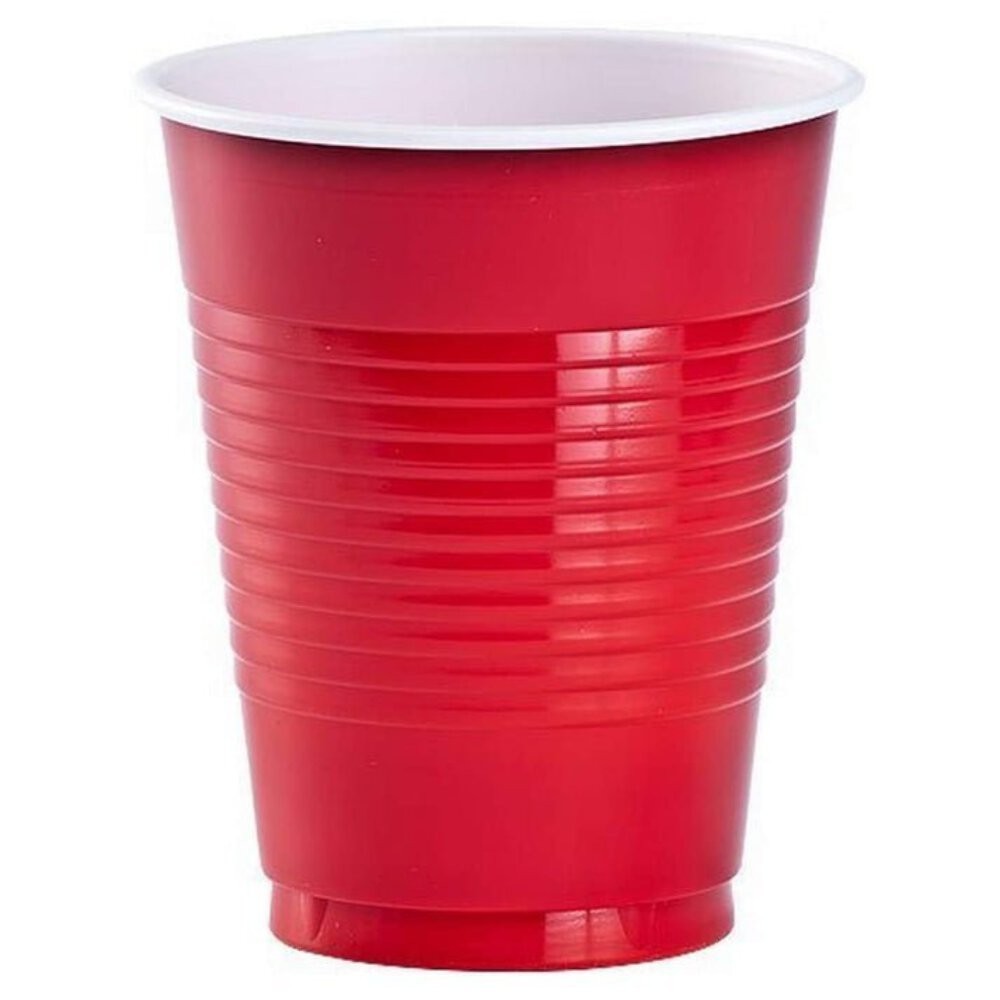 Disposable 18oz Apple Red Plastic Cups: 4 Pack