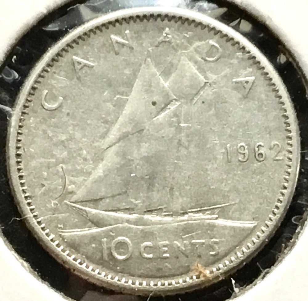 1962  Canada 10 Cents 80% Silver KM #51