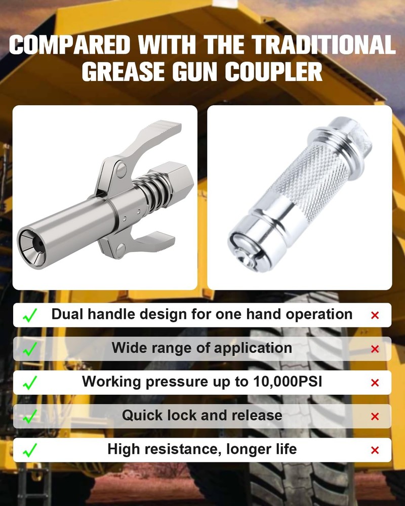 luckywagon Grease Gun Coupler Pro Version - 2 Pack, Silver