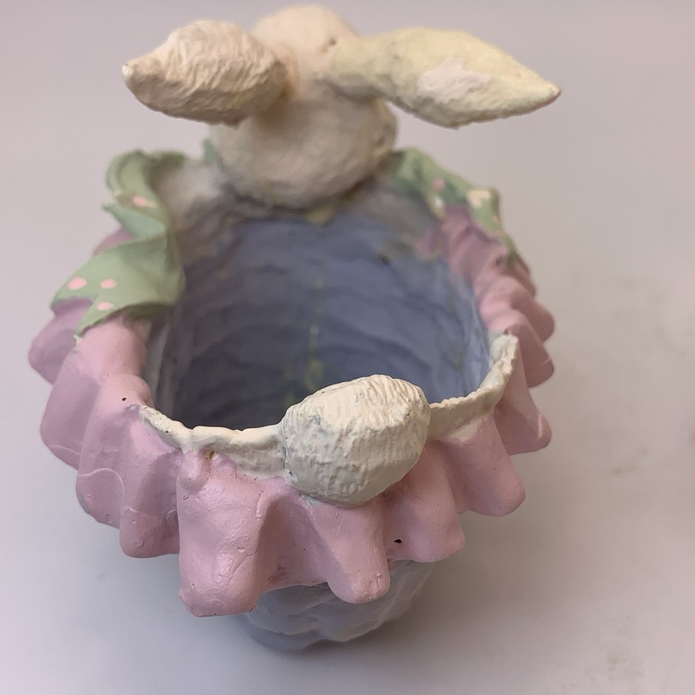 Resin Easter Bunny Rabbits Candy Trinkets Holder 4”