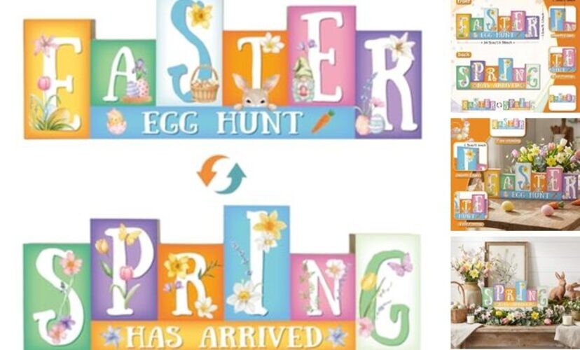Easter Decorations, Wooden Easter Table Decorations, Reversible Easter & Orange