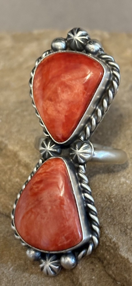 sterling silver orange spiny oyster ring size adjustable