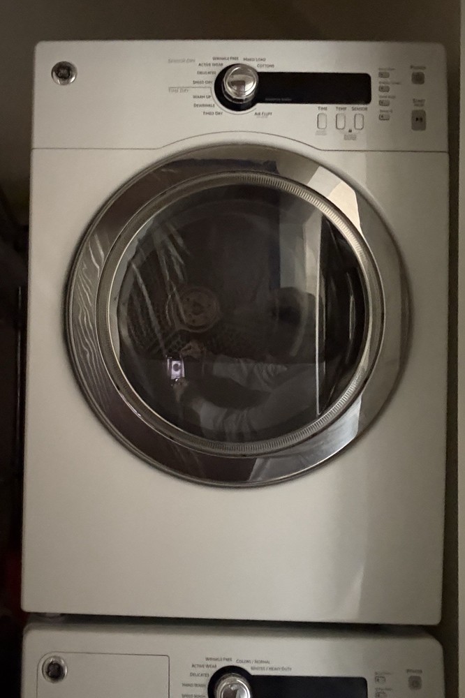 GE Stackable Front-Load Electric Washer & Dryer Set White, Door Window, Glossy